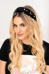 Bentita eleganta din catifea cu perlute albe sidefate