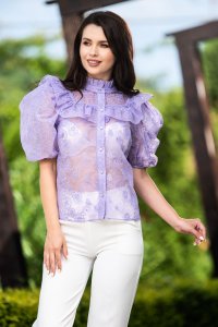 Camasa din organza lila brodata