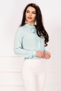 Camasa InPuff eleganta mint cu pliuri si guler tip esarfa