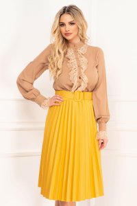 Fusta InPuff eleganta mustar cu pliseuri si centura