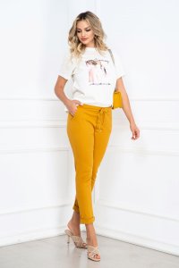 Pantaloni casual din bumbac mustar cu elastic in talie