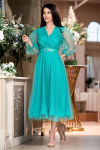 Rochie eleganta Hazel turquoise in clos cu buline sclipitoare