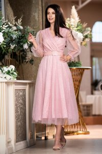 Rochie eleganta Hazel rose in clos cu buline sclipitoare