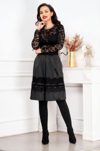 Bluza din dantela Venezia neagra cu insertii de fir irizant