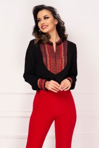 Bluza eleganta Venezia neagra cu broderie traditionala si ciucuri