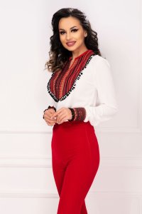 Bluza eleganta Venezia alba cu broderie traditionala si ciucuri