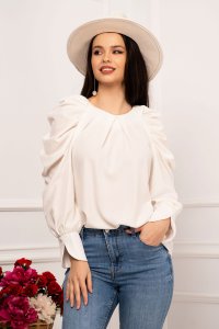 Bluza eleganta alba InPuff cu maneci crete