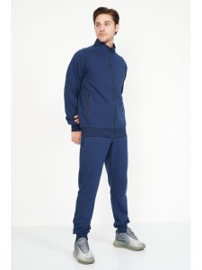 Trening Barbat Din Bumbac cu Fermoar fara Gluga Indigo