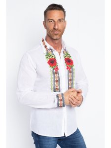 Ie Nationala Barbat Din Bumbac Alb cu Model Traditional