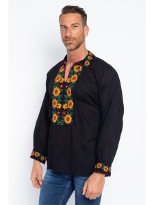 Ie Nationala Barbat din Bumbac Negru cu Model Traditional