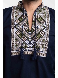 Bluza barbat tip ie din bumbac bleumarin cu model traditional
