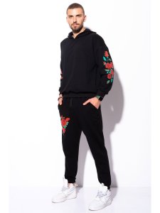 Trening Barbat Din Bumbac Hanorac cu Gluga si Imprimeu Floral Negru