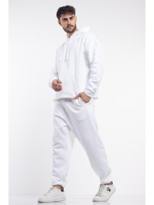 Trening vatuit barbatesc oversize alb cu buzunare gen cangur