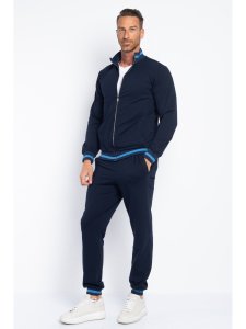 Trening sport barbat din bumbac bleumarin cu dunga albastra