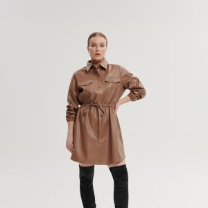 Rochie mini din piele ecologică - Bej