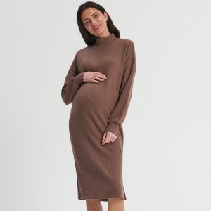 Rochie midi cu guler înalt MAMĂ - Maro