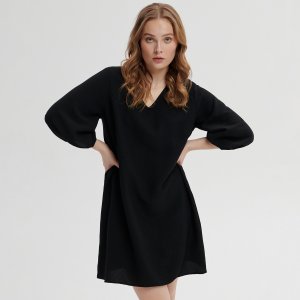 Rochie mini cu mâneci bufante - Negru