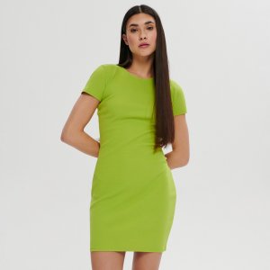 Rochie mini din tricot striat - Verde