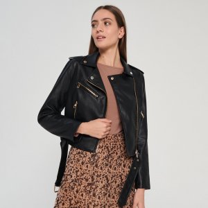 Geacă biker cu centură - Negru