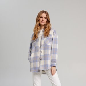 Jachetă shacket cu adaos de lână - Albastru