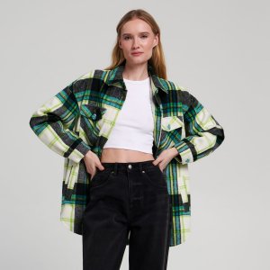 Jachetă shacket cu adaos de lână - Verde