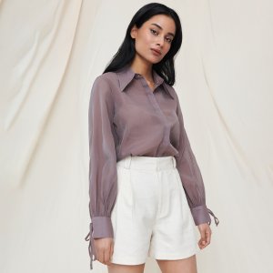 Cămașă cu mâneci bufante - Maro