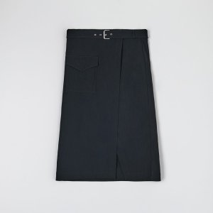 Fustă midi cu curea - Negru