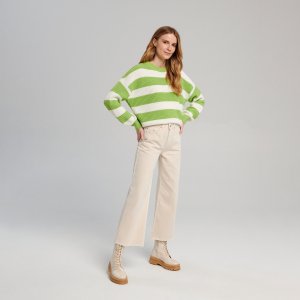 Pulover oversized cu dungi - Verde