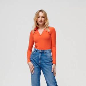 Tricou cu mânecă lungă din tricot striat - Oranj