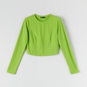 Top scurt din tricot striat - Verde