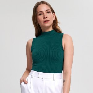 Top din tricot striat - Kaki