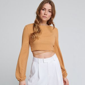 Crop top cu șnur decorativ - Bej