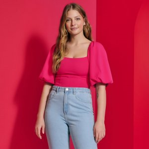 Bluză cu mâneci bufante - Roz