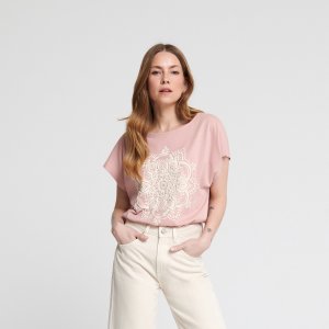 Tricou cu mânecă lungă și imprimeu - Roz