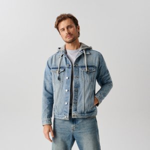 Geacă din denim, cu glugă - Albastru