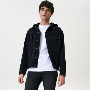 Geacă din denim, cu glugă - Negru