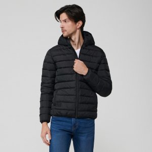 Geacă matlasată, cu glugă - Negru