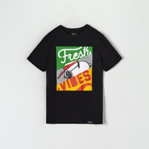 Snoopy nyomott mintás póló - Negru