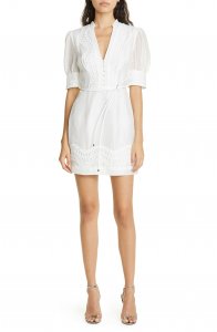 Juileta Lace Appliqué Linen & SIlk A-Line Minidress
