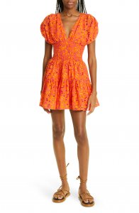 Frida Eyelet Embroidered Smocked Cotton Minidress