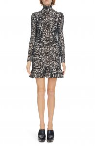 Leopard Jacquard Long Sleeve Minidress