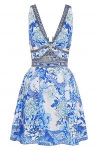 Heart of a Dragon Print Cutout Linen Minidress