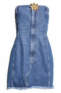 Mussel Flower Strapless Denim Minidress