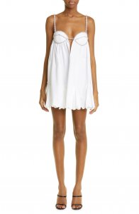 Embellished Scallop Hem Cotton Minidress