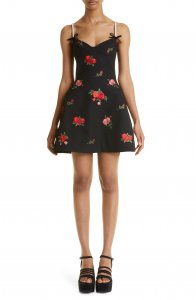 Crystal Pavé Strap Floral Embroidered Minidress