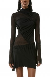 Sheer Panel Turtleneck Minidress