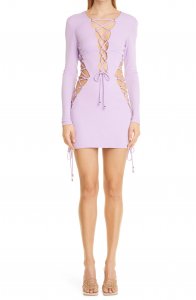Electra Long Sleeve Lace-Up Cutout Minidress