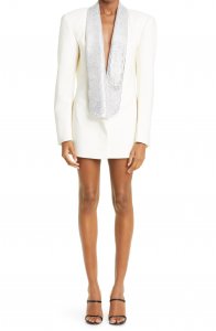 Crystal Embellished Cutout Long Sleeve Tuxedo Minidress