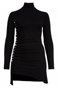 Long Sleeve Asymmetric Snap Minidress
