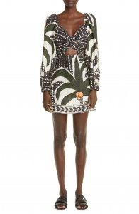 Atardecer Tropical Long Sleeve Linen Minidress